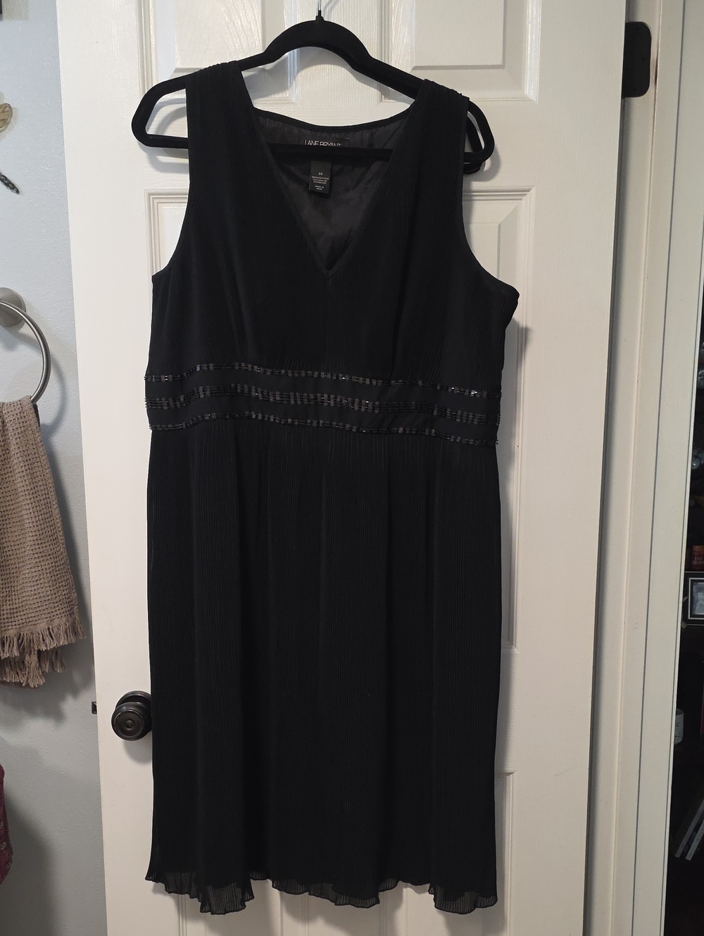 Lane Bryant Black V-Neck Sleeveless Cocktail Dress with Sequin Waist